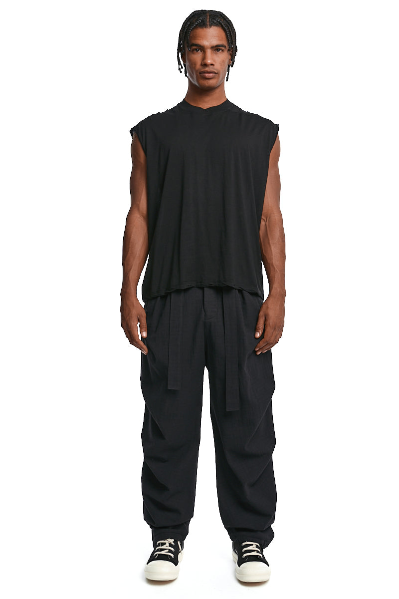 BLACK TEXTURED COTTON TROUSERS