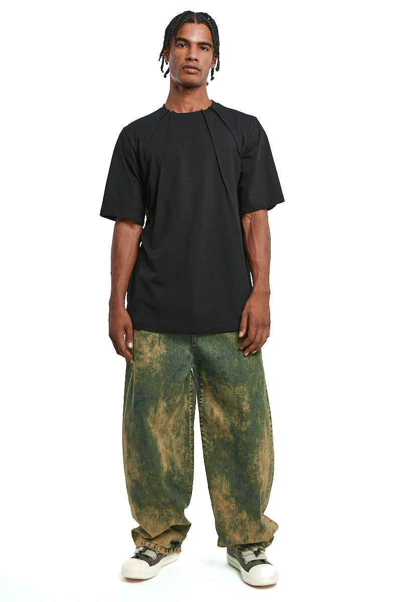 BLACK OVER COTTON STRETCH TOP