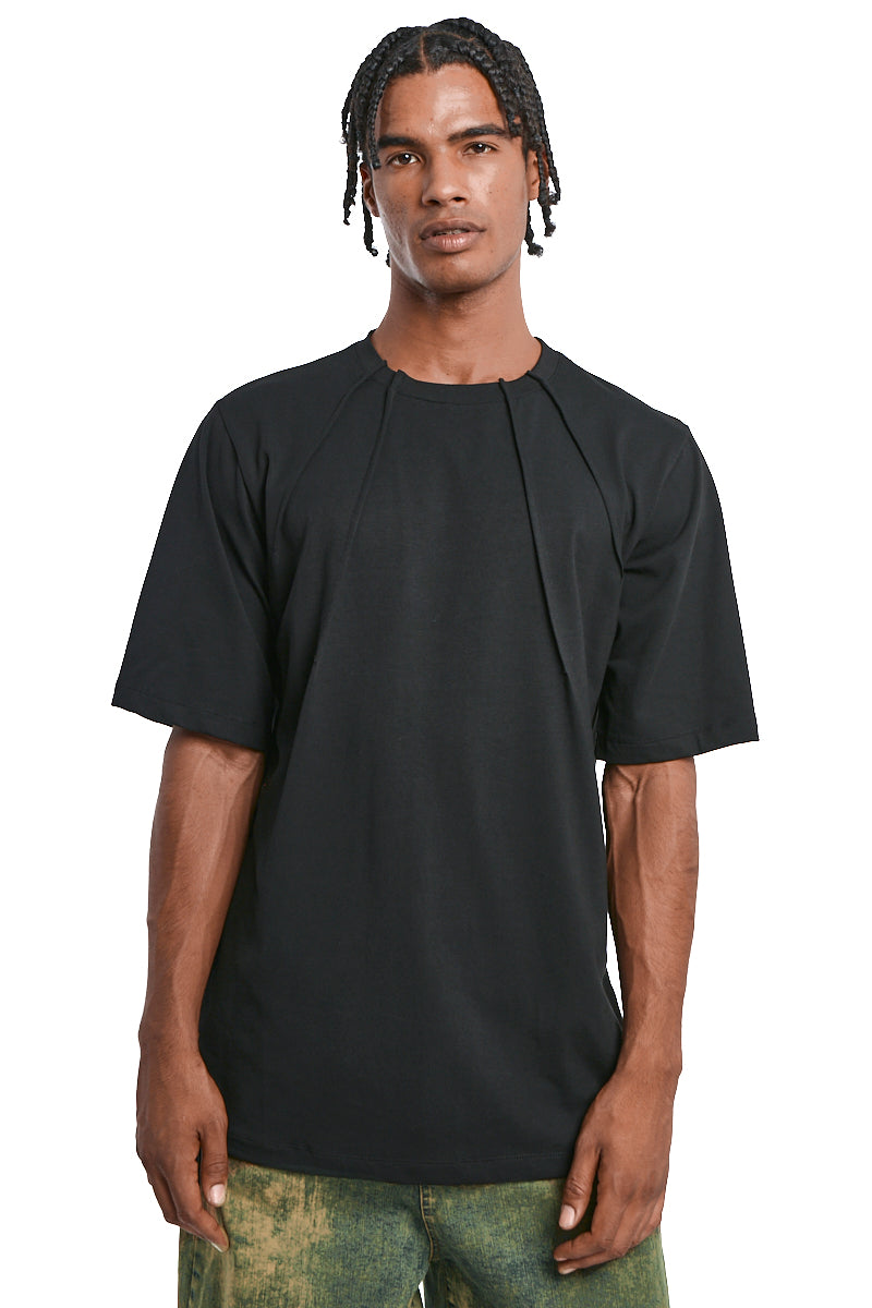 BLACK OVER COTTON STRETCH TOP