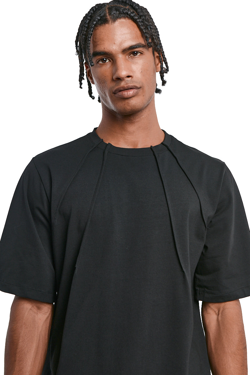 BLACK OVER COTTON STRETCH TOP