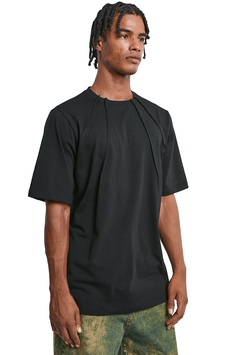 BLACK OVER COTTON STRETCH TOP