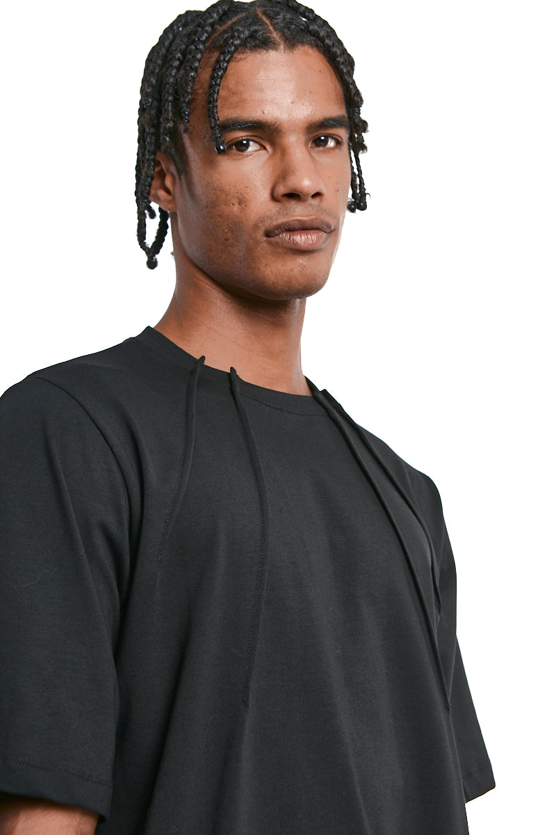 BLACK OVER COTTON STRETCH TOP