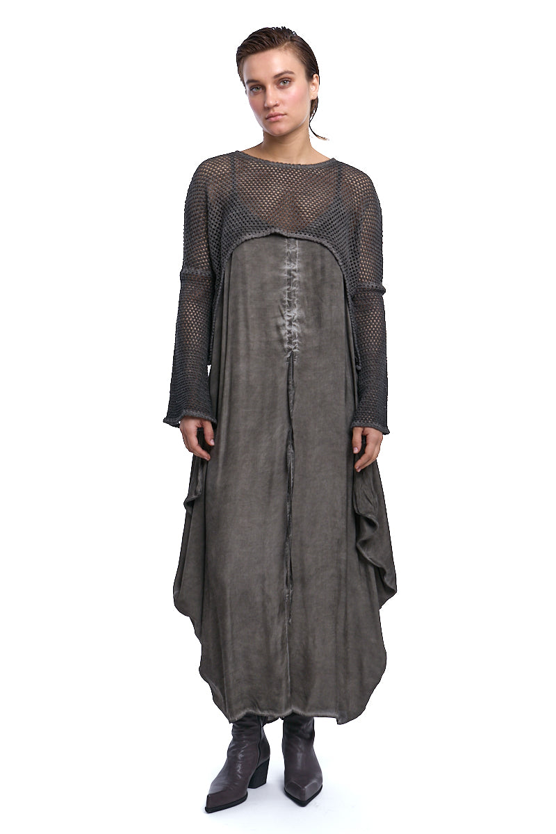 MUD COLD-DYED OVERSIZED SATIN DRESS