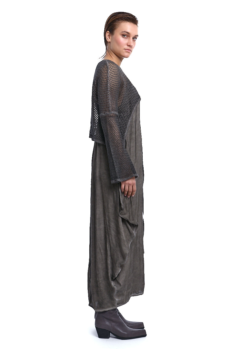 MUD COLD-DYED OVERSIZED SATIN DRESS