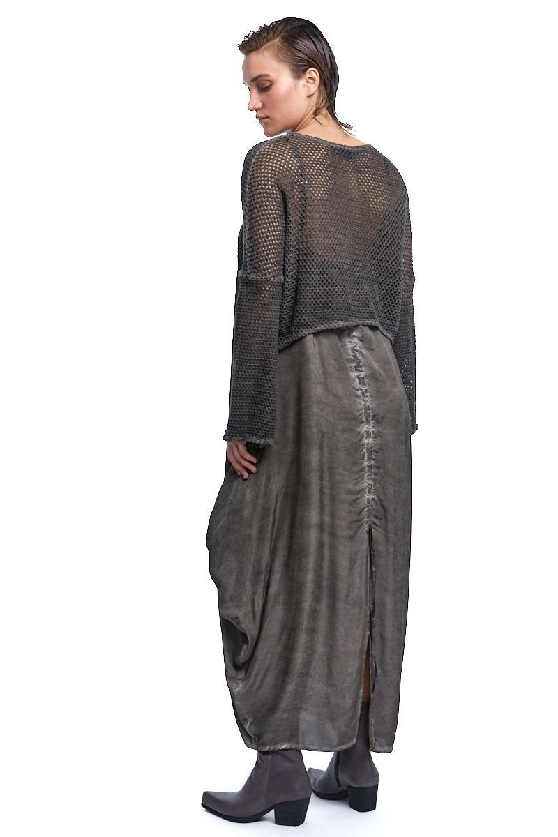 MUD COLD-DYED OVERSIZED SATIN DRESS