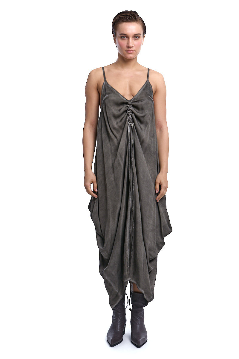 MUD COLD-DYED OVERSIZED SATIN DRESS