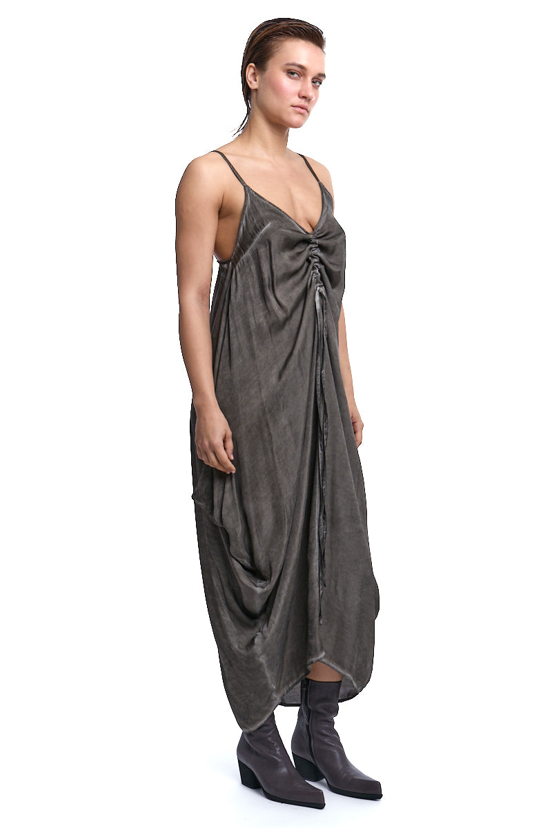 MUD COLD-DYED OVERSIZED SATIN DRESS