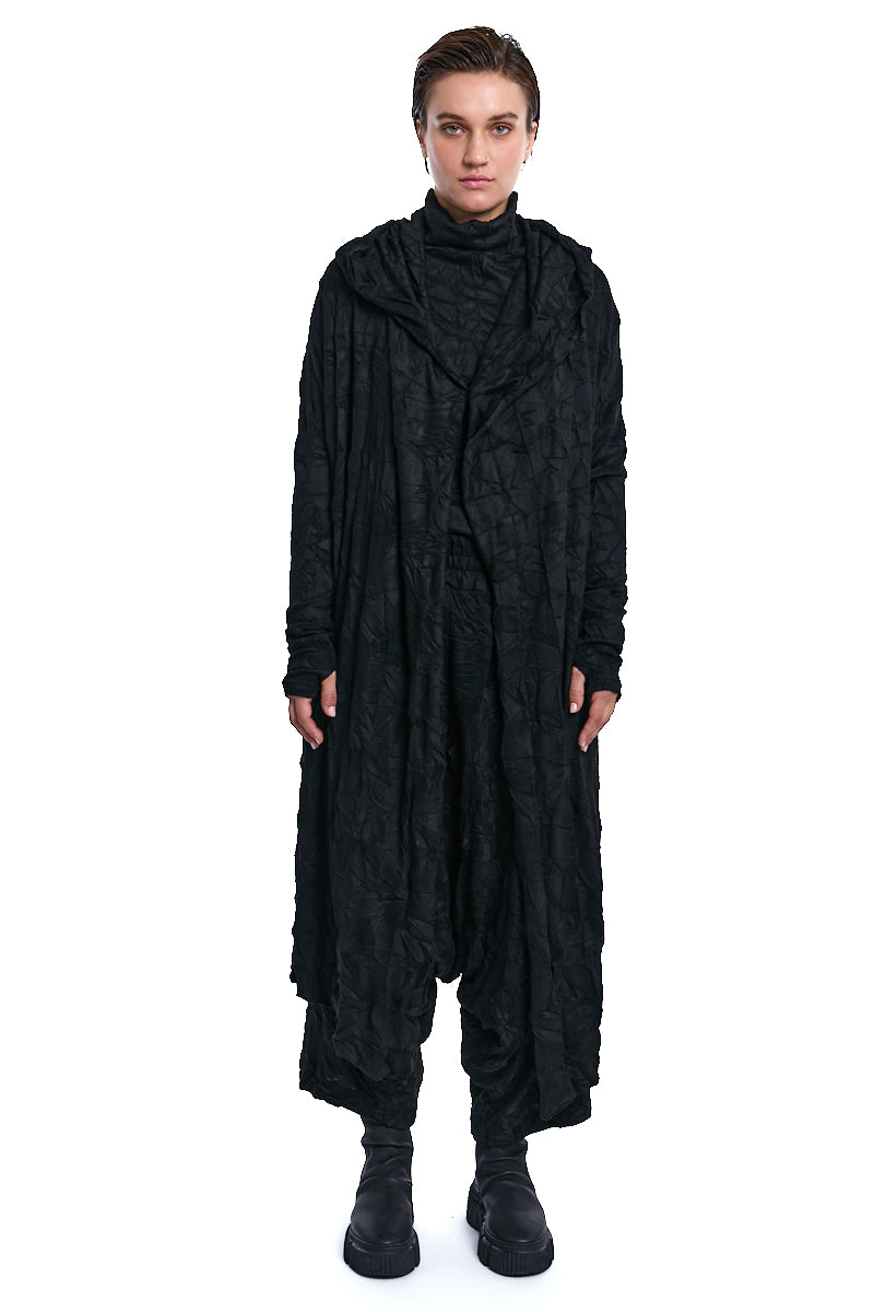 CARDIGAN MULTIFUNCTIONAL IN WRINKLED JERSEY BLACK