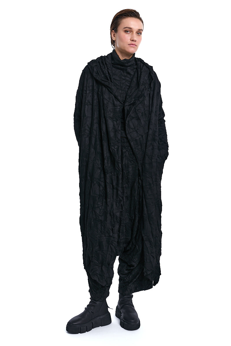 CARDIGAN MULTIFUNCTIONAL IN WRINKLED JERSEY BLACK