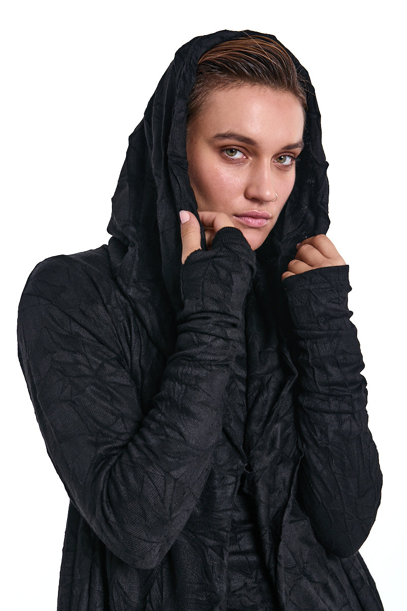 CARDIGAN MULTIFUNCTIONAL IN WRINKLED JERSEY BLACK