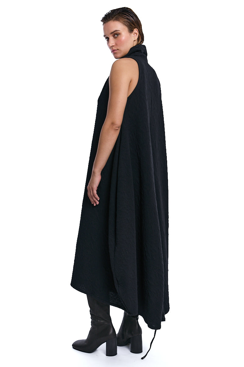 BLACK EMBOSSED FLEECE DRESS