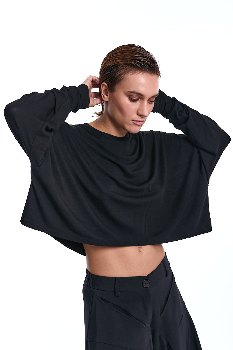 SWEATER OVERSIZED VISCOSE JERSEY STRETCH BLACK