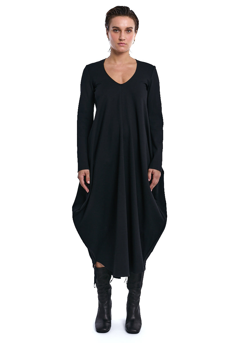 BLACK PUNTO MILANO &amp; TULLE STRETCH DRESS
