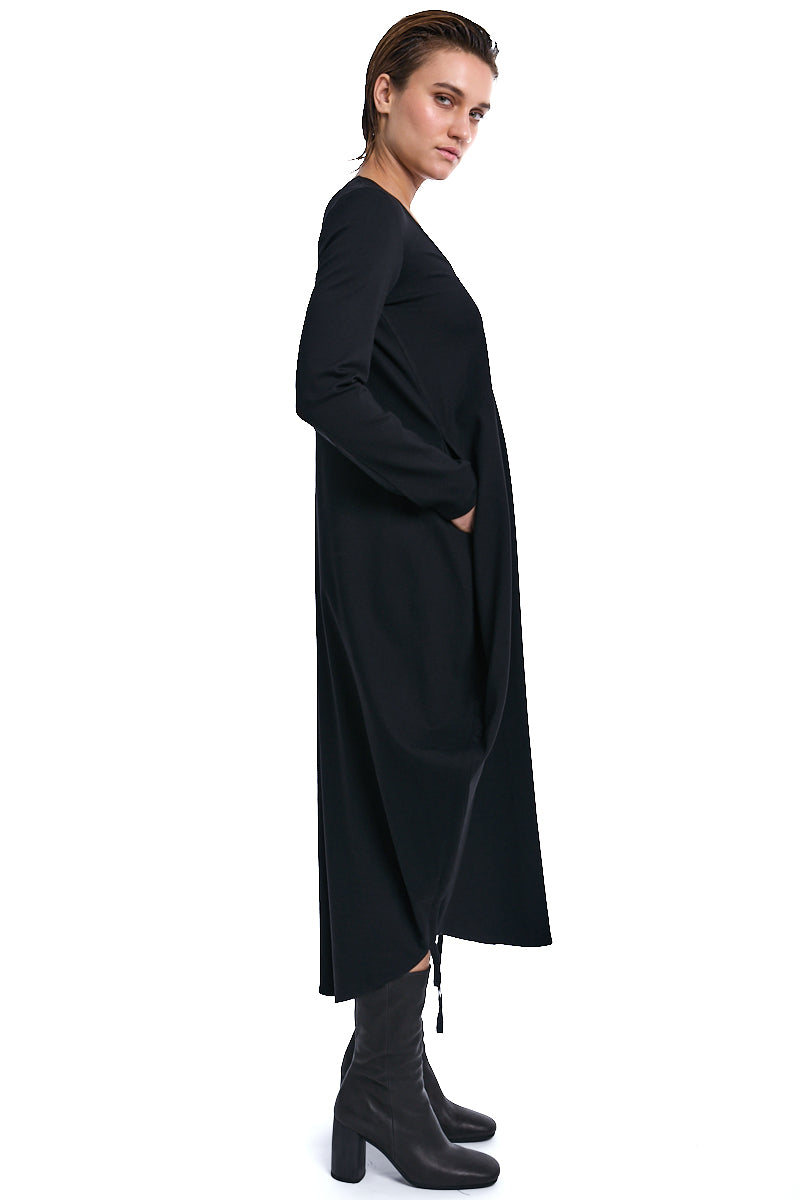 BLACK PUNTO MILANO &amp; TULLE STRETCH DRESS