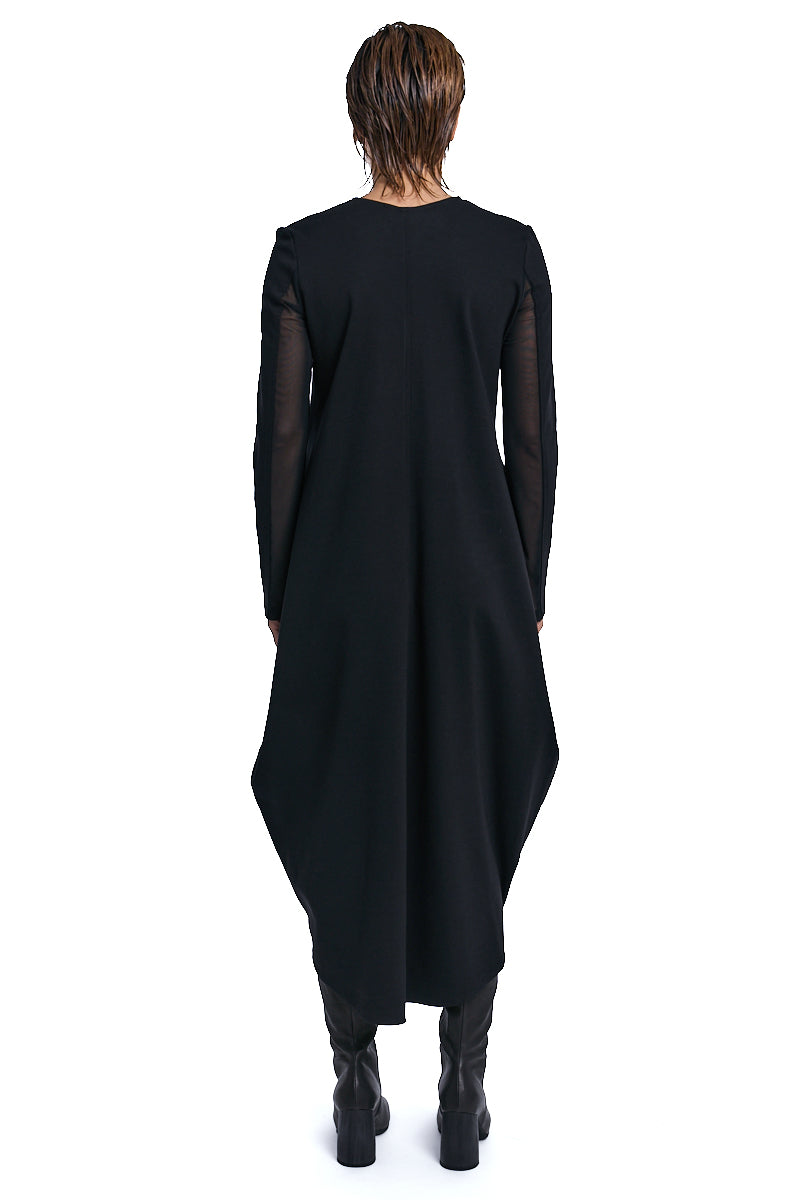 BLACK PUNTO MILANO &amp; TULLE STRETCH DRESS