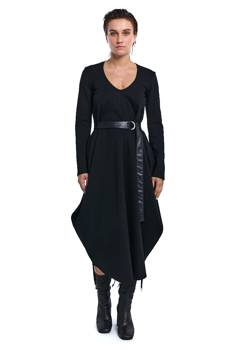 BLACK PUNTO MILANO &amp; TULLE STRETCH DRESS