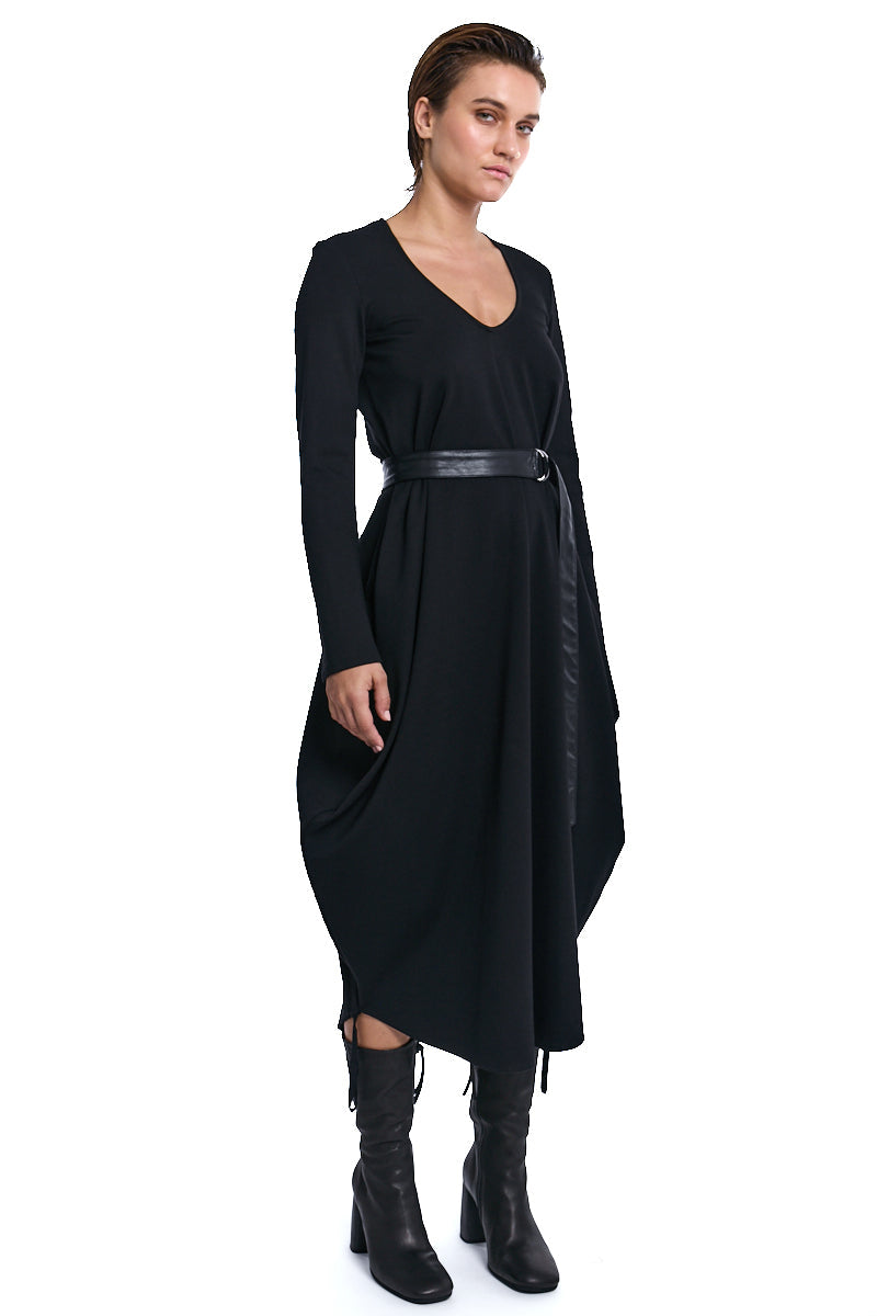 BLACK PUNTO MILANO &amp; TULLE STRETCH DRESS