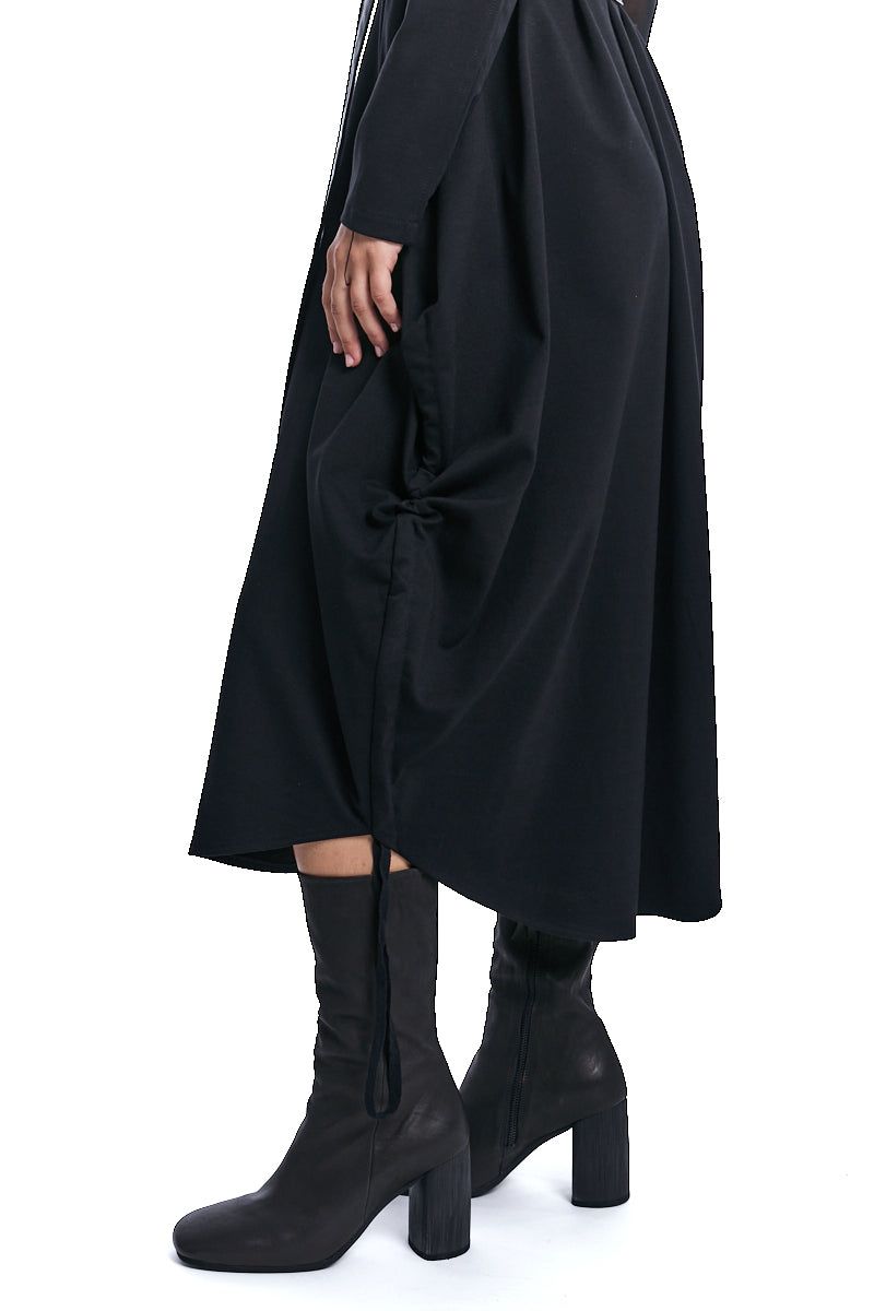 BLACK PUNTO MILANO &amp; TULLE STRETCH DRESS