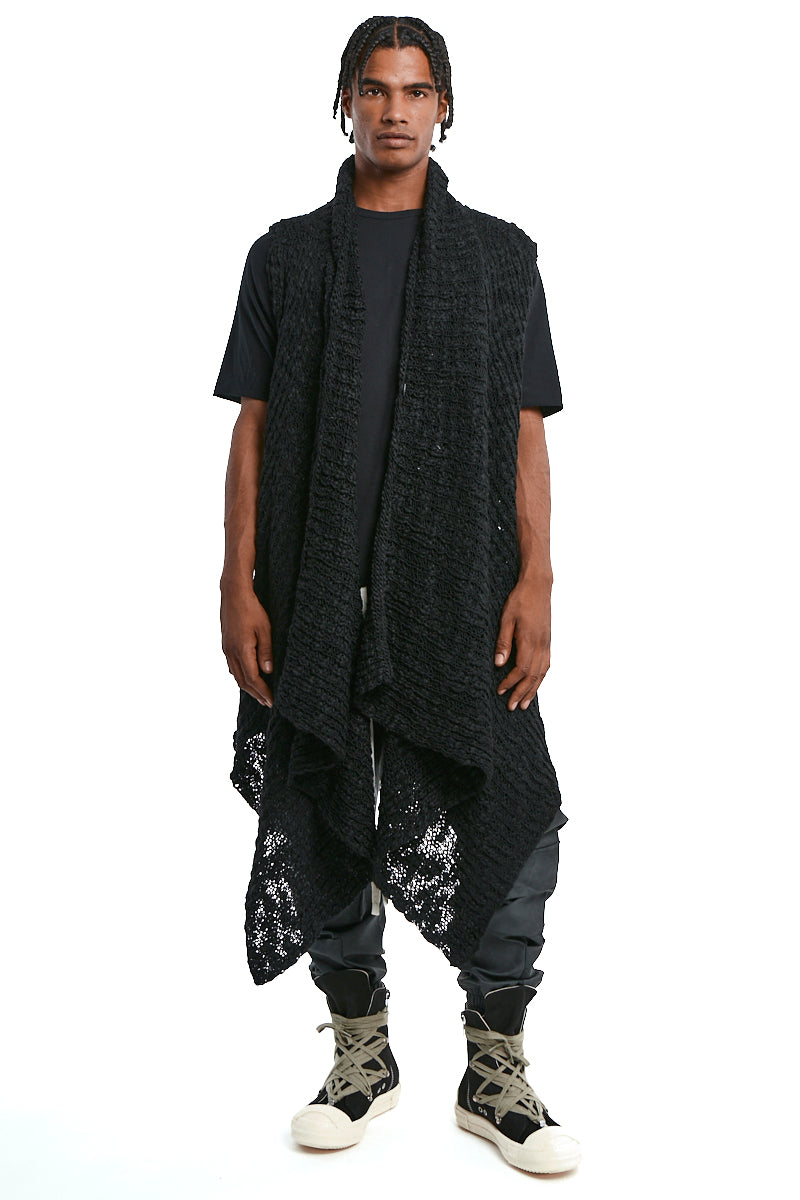 BLACK ASYMMETRICAL WOOL-BLEND BRAIDED BOUCLÉ GILET