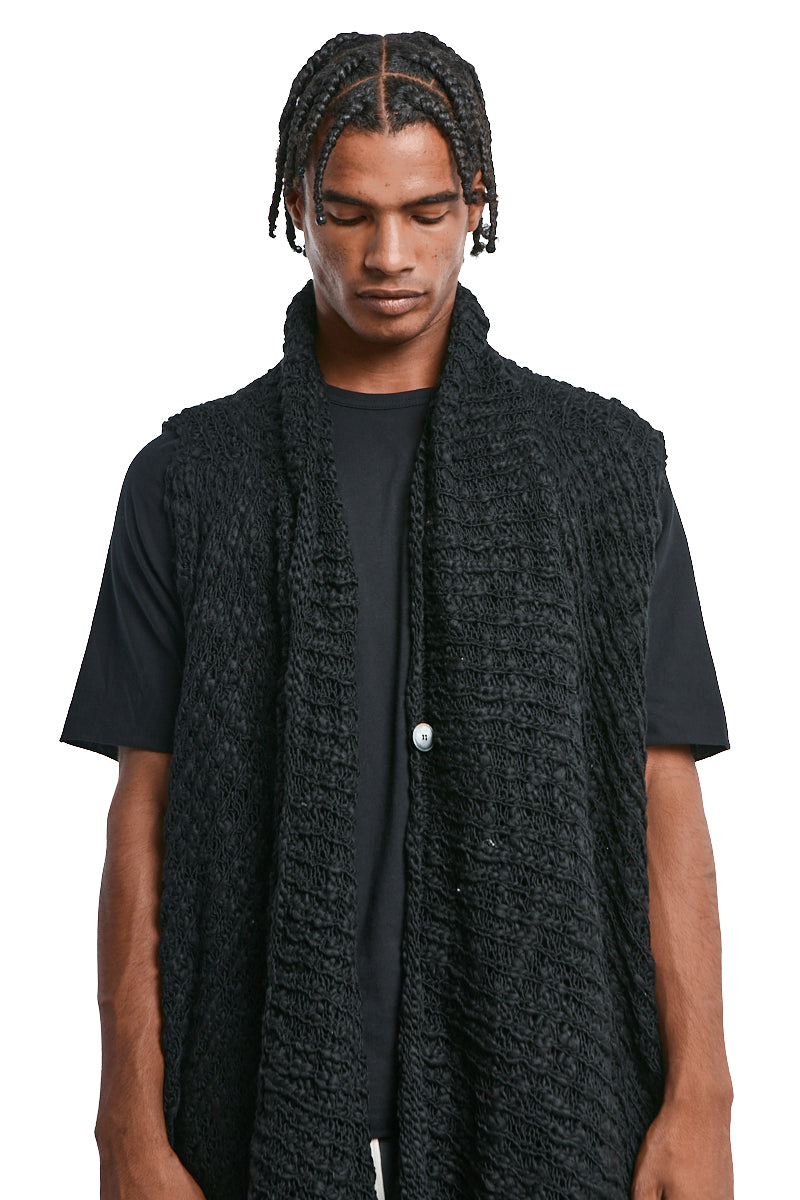 BLACK ASYMMETRICAL WOOL-BLEND BRAIDED BOUCLÉ GILET