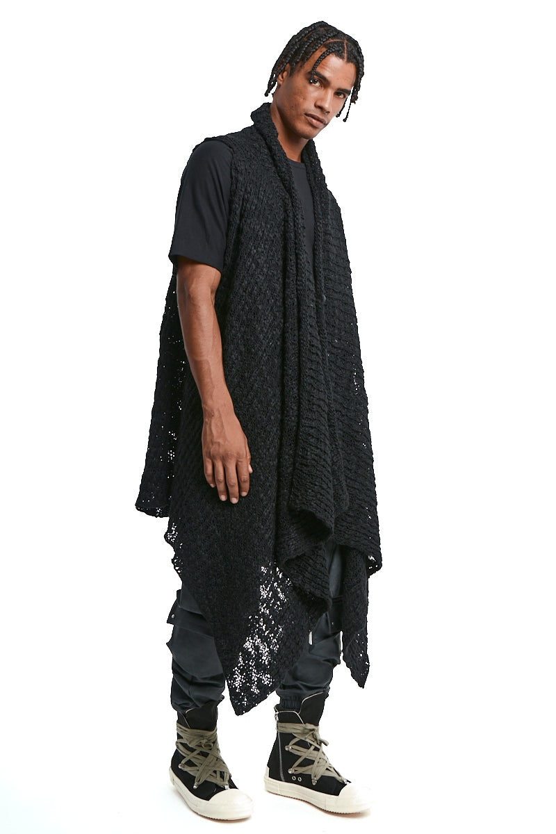 BLACK ASYMMETRICAL WOOL-BLEND BRAIDED BOUCLÉ GILET