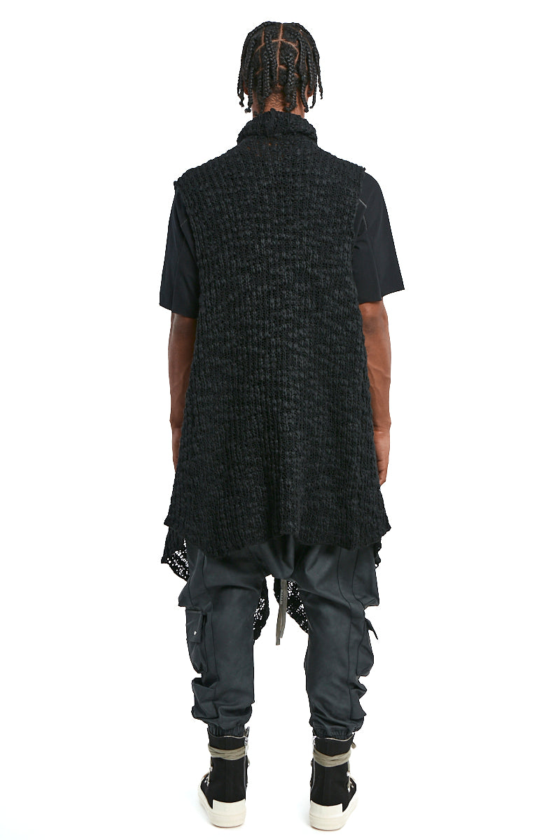 BLACK ASYMMETRICAL WOOL-BLEND BRAIDED BOUCLÉ GILET