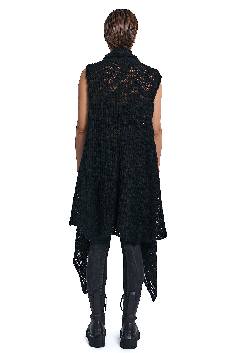 BLACK ASYMMETRICAL WOOL-BLEND BRAIDED BOUCLÉ GILET