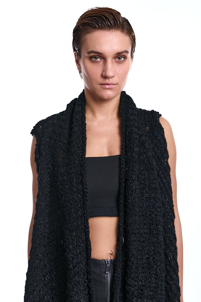 BLACK ASYMMETRICAL WOOL-BLEND BRAIDED BOUCLÉ GILET