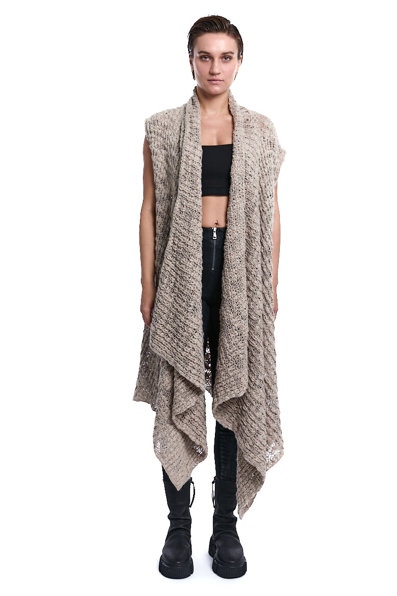 COLD MUD ASYMMETRICAL WOOL-BLEND BRAIDED BOUCLÉ GILET