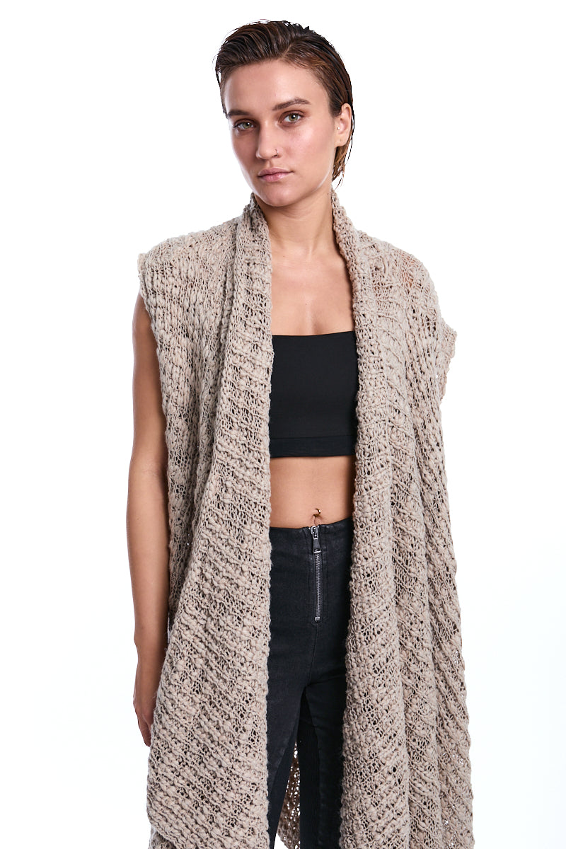 COLD MUD ASYMMETRICAL WOOL-BLEND BRAIDED BOUCLÉ GILET