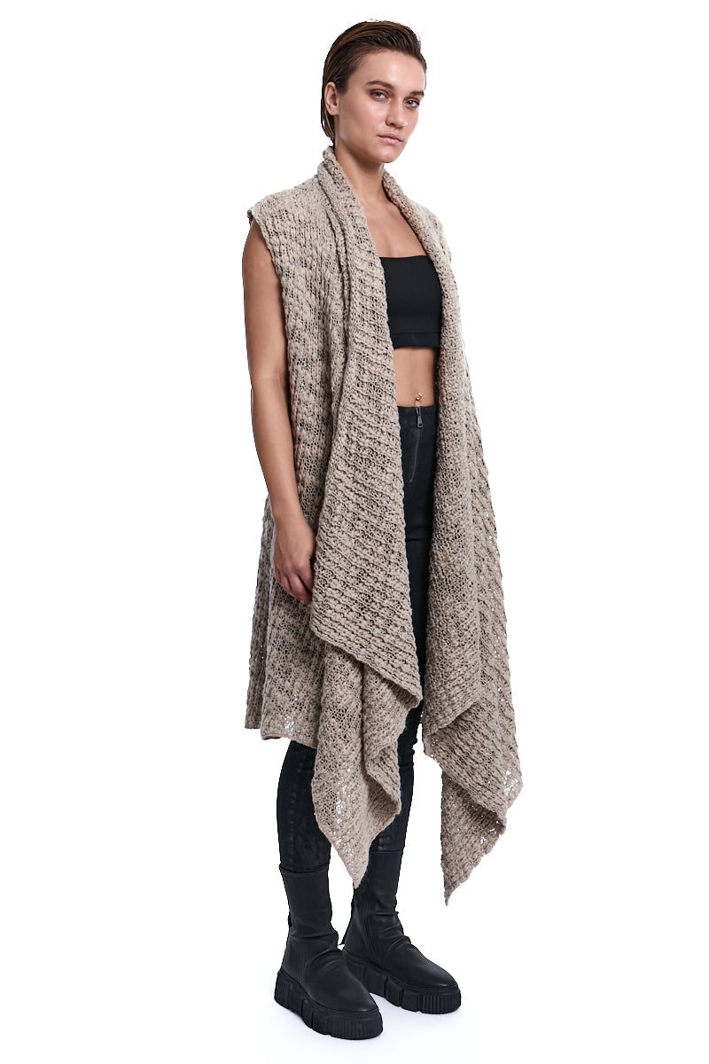 COLD MUD ASYMMETRICAL WOOL-BLEND BRAIDED BOUCLÉ GILET