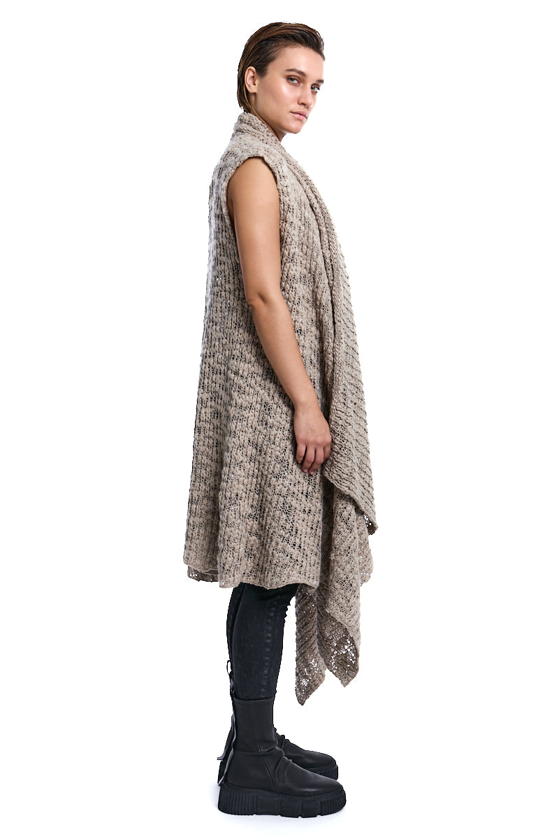 COLD MUD ASYMMETRICAL WOOL-BLEND BRAIDED BOUCLÉ GILET
