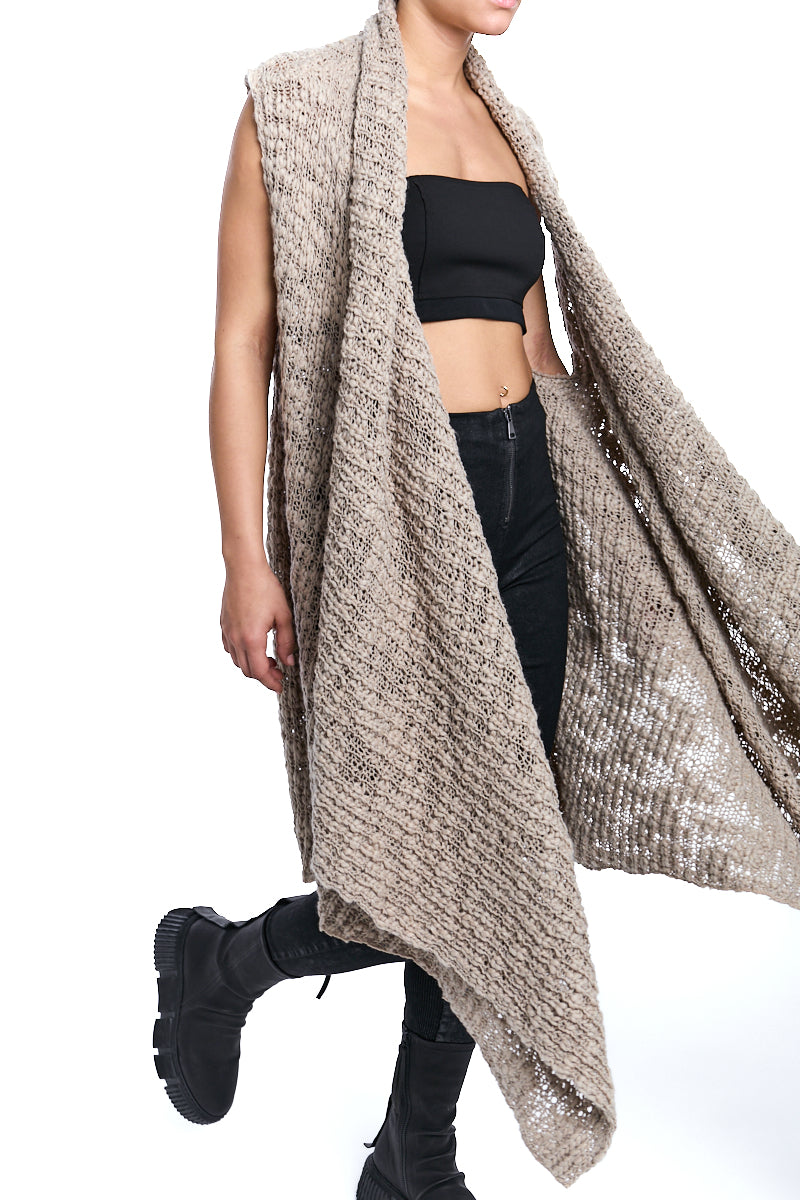 COLD MUD ASYMMETRICAL WOOL-BLEND BRAIDED BOUCLÉ GILET
