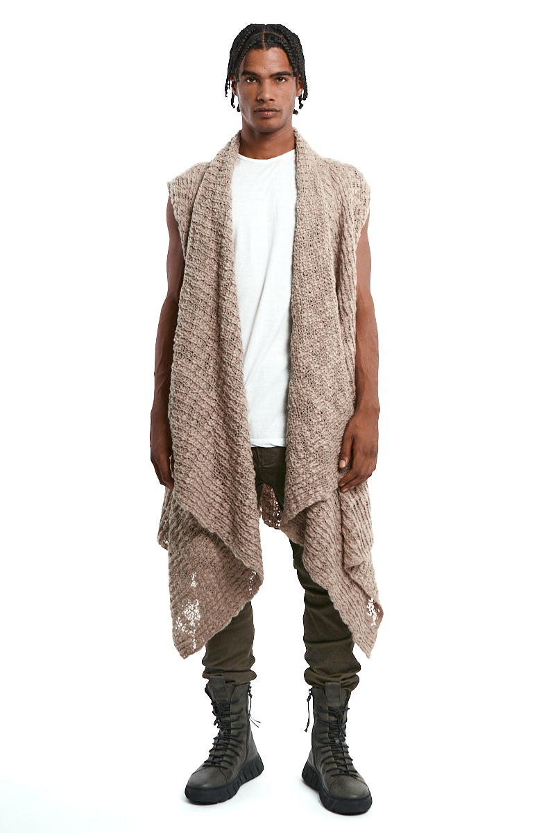 COLD MUD ASYMMETRICAL WOOL-BLEND BRAIDED BOUCLÉ GILET