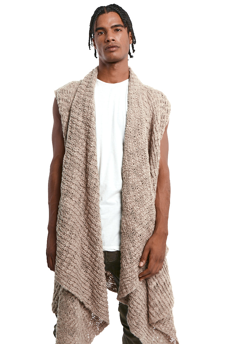 COLD MUD ASYMMETRICAL WOOL-BLEND BRAIDED BOUCLÉ GILET