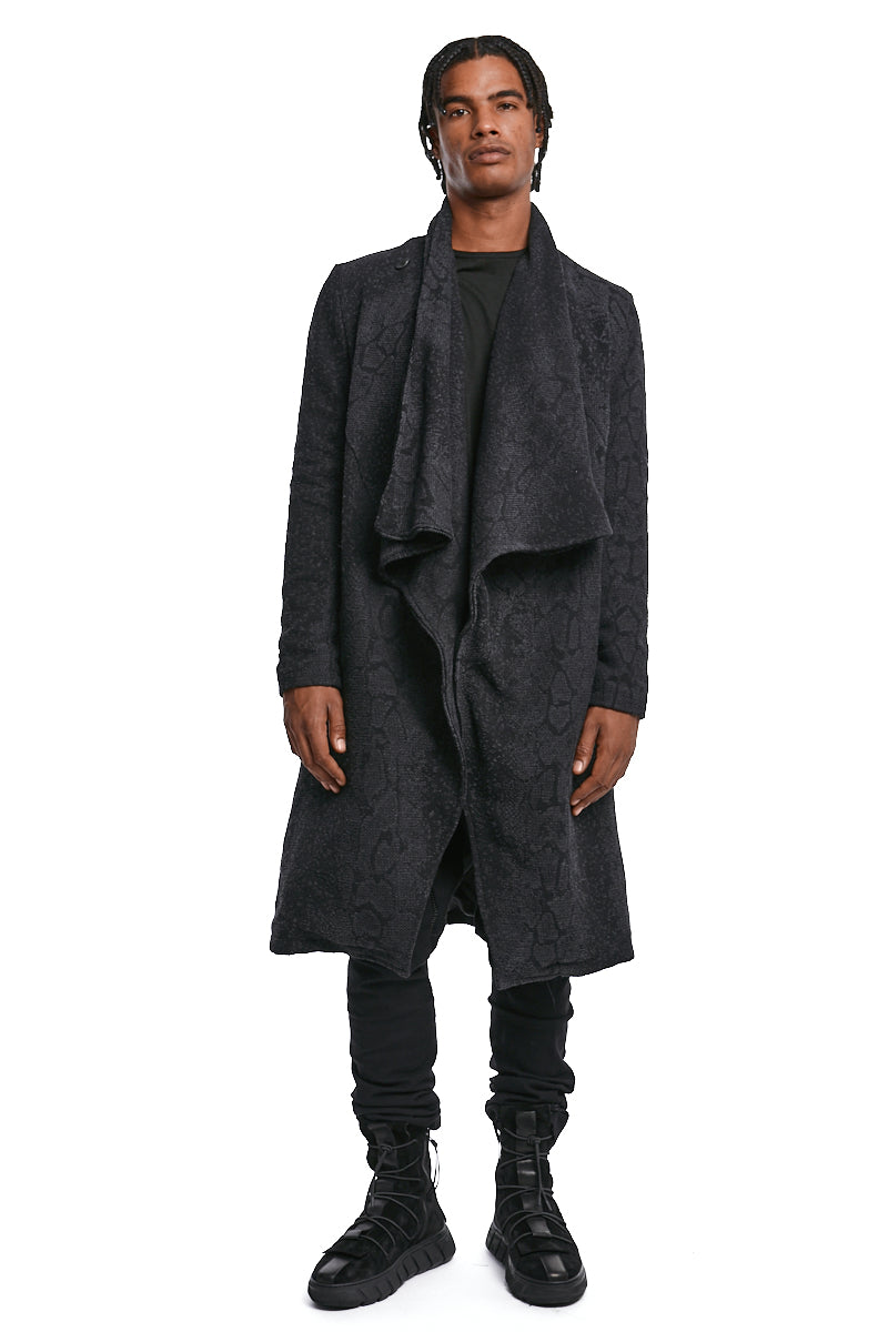 BLACK JACQUARD COTTON BLEND COAT