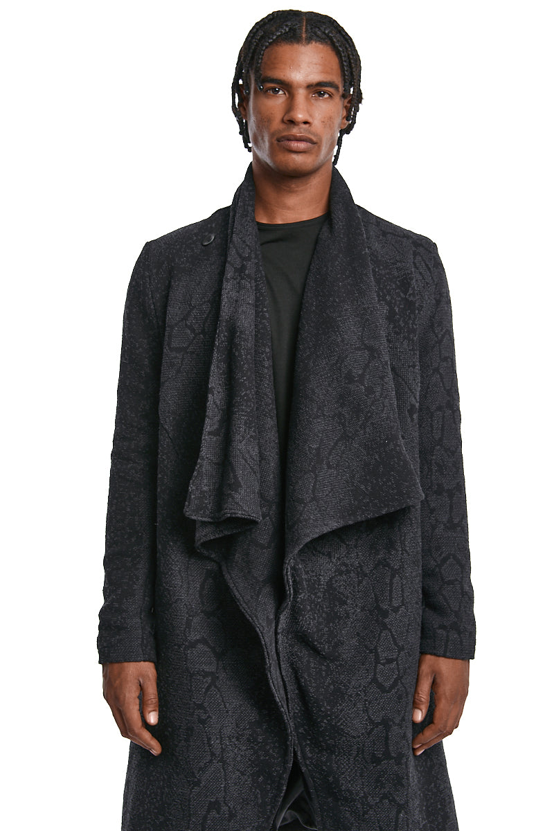BLACK JACQUARD COTTON BLEND COAT