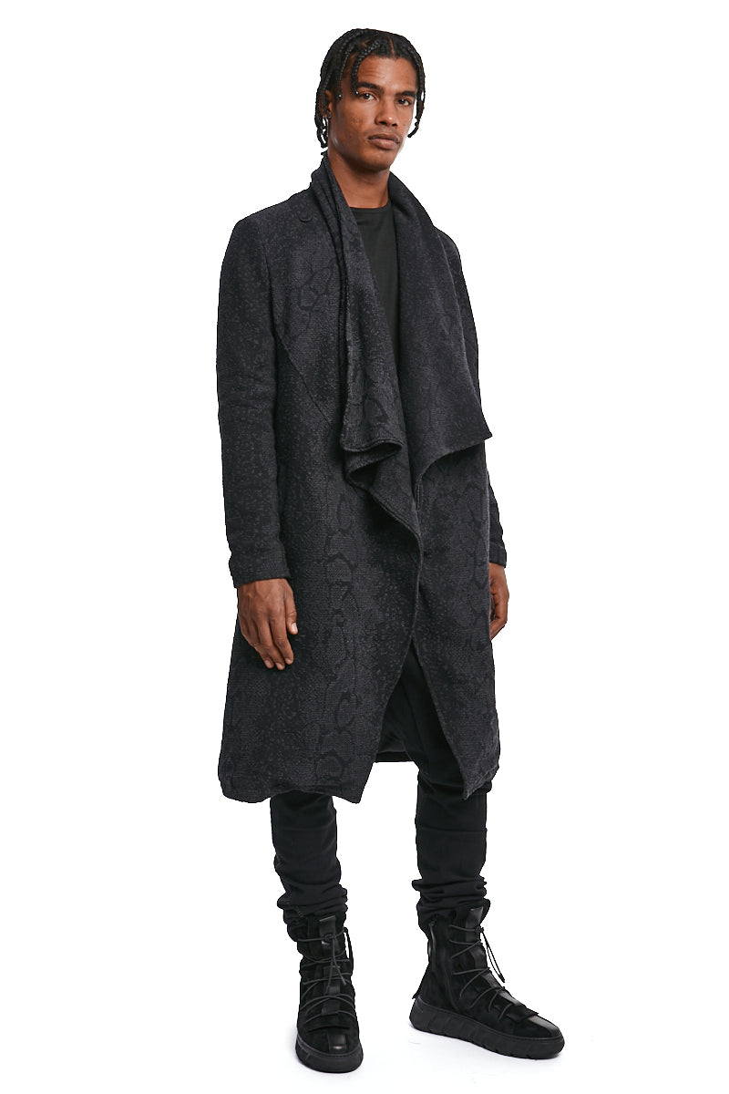 BLACK JACQUARD COTTON BLEND COAT