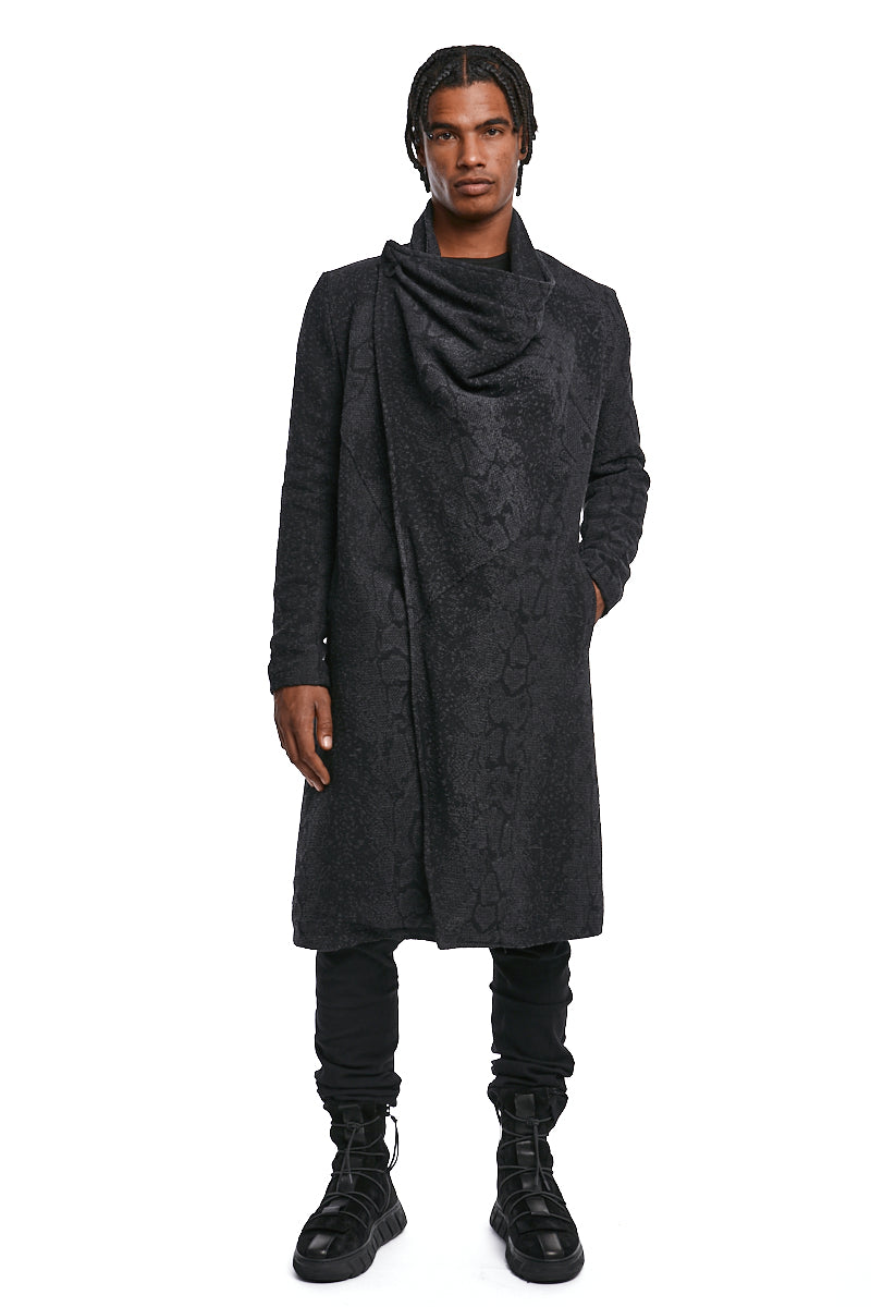 BLACK JACQUARD COTTON BLEND COAT