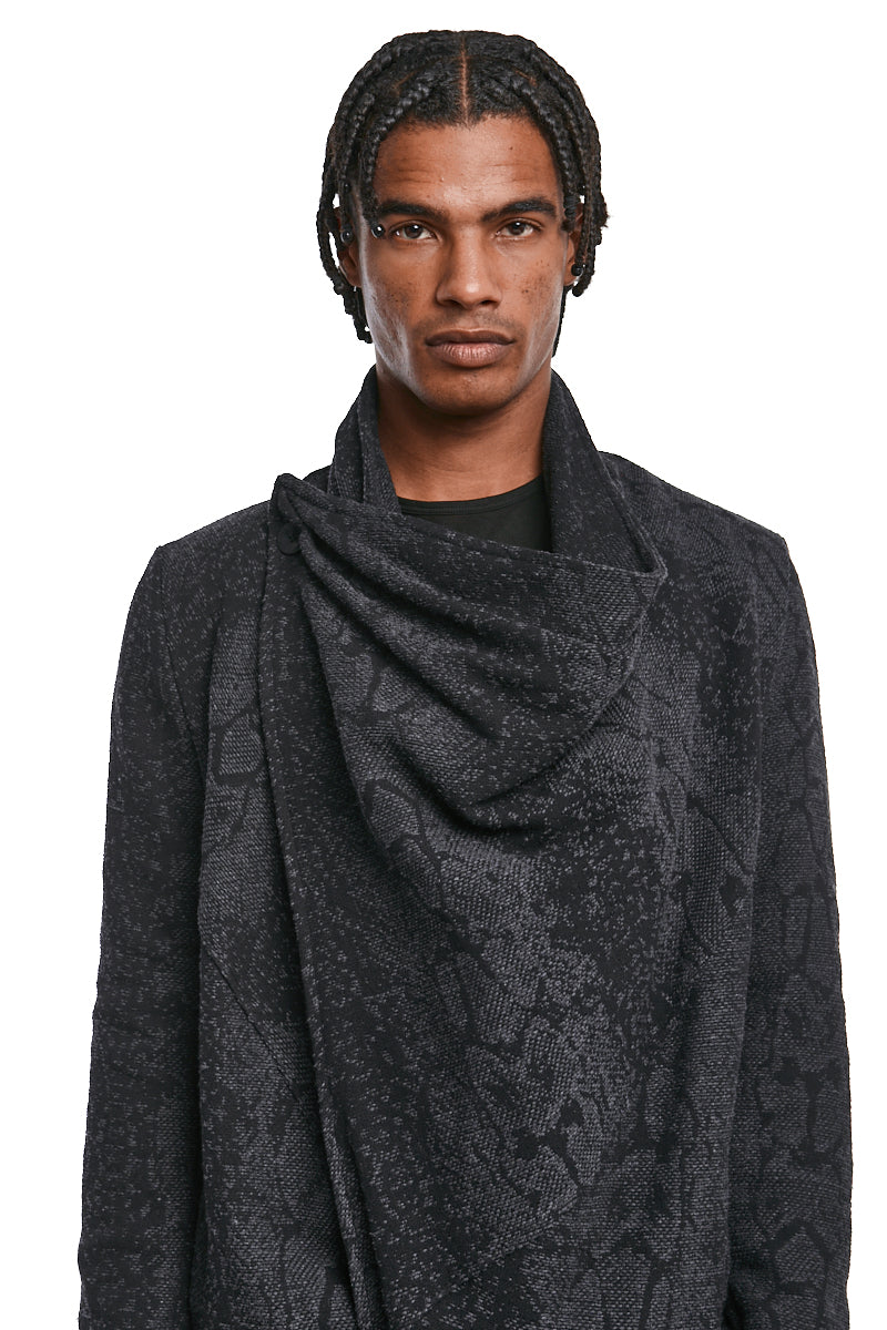 BLACK JACQUARD COTTON BLEND COAT