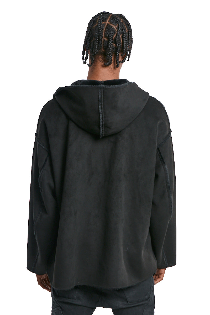 BLACK REVERSIBLE ECO-SHEARLING JACKET