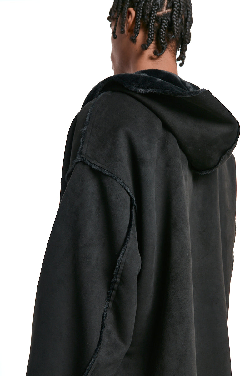 BLACK REVERSIBLE ECO-SHEARLING JACKET
