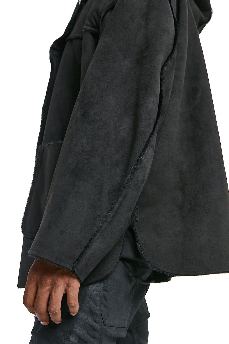 BLACK REVERSIBLE ECO-SHEARLING JACKET