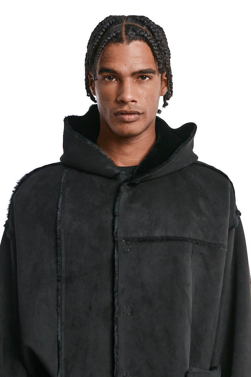 BLACK REVERSIBLE ECO-SHEARLING JACKET