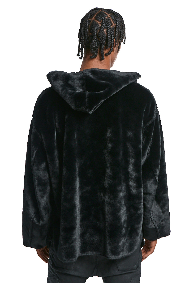 BLACK REVERSIBLE ECO-SHEARLING JACKET