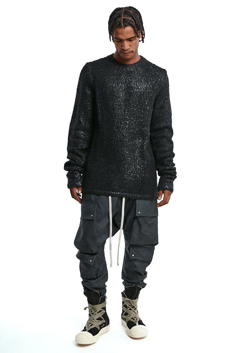 BLACK COATED BOUCLE SWEATER