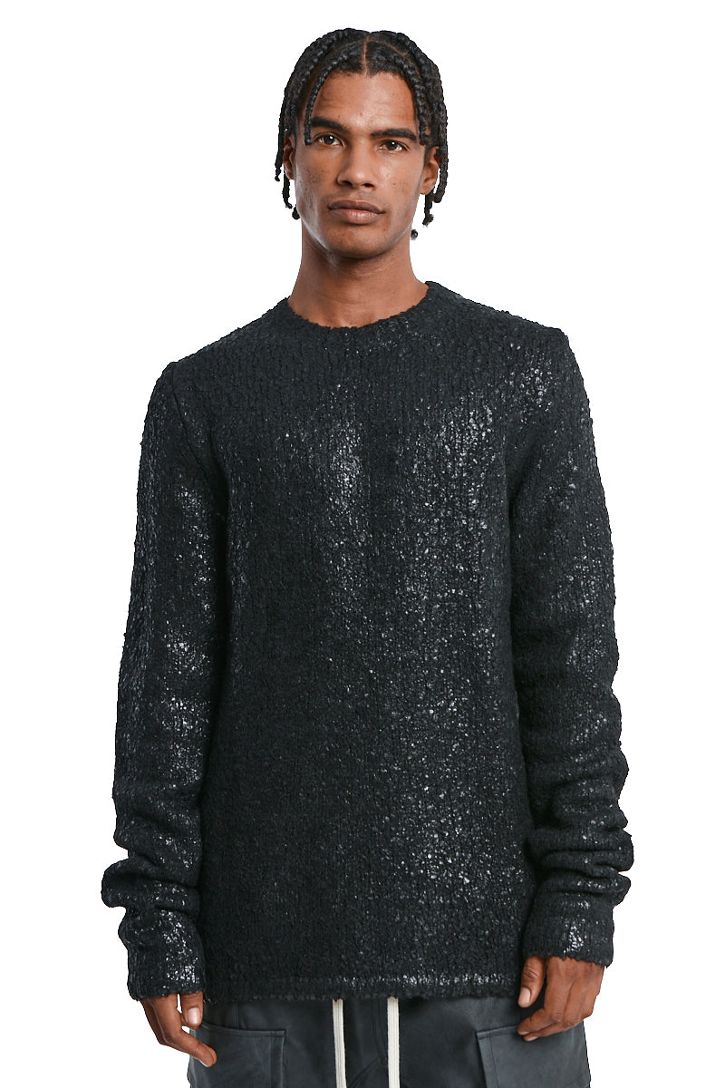 BLACK COATED BOUCLE SWEATER