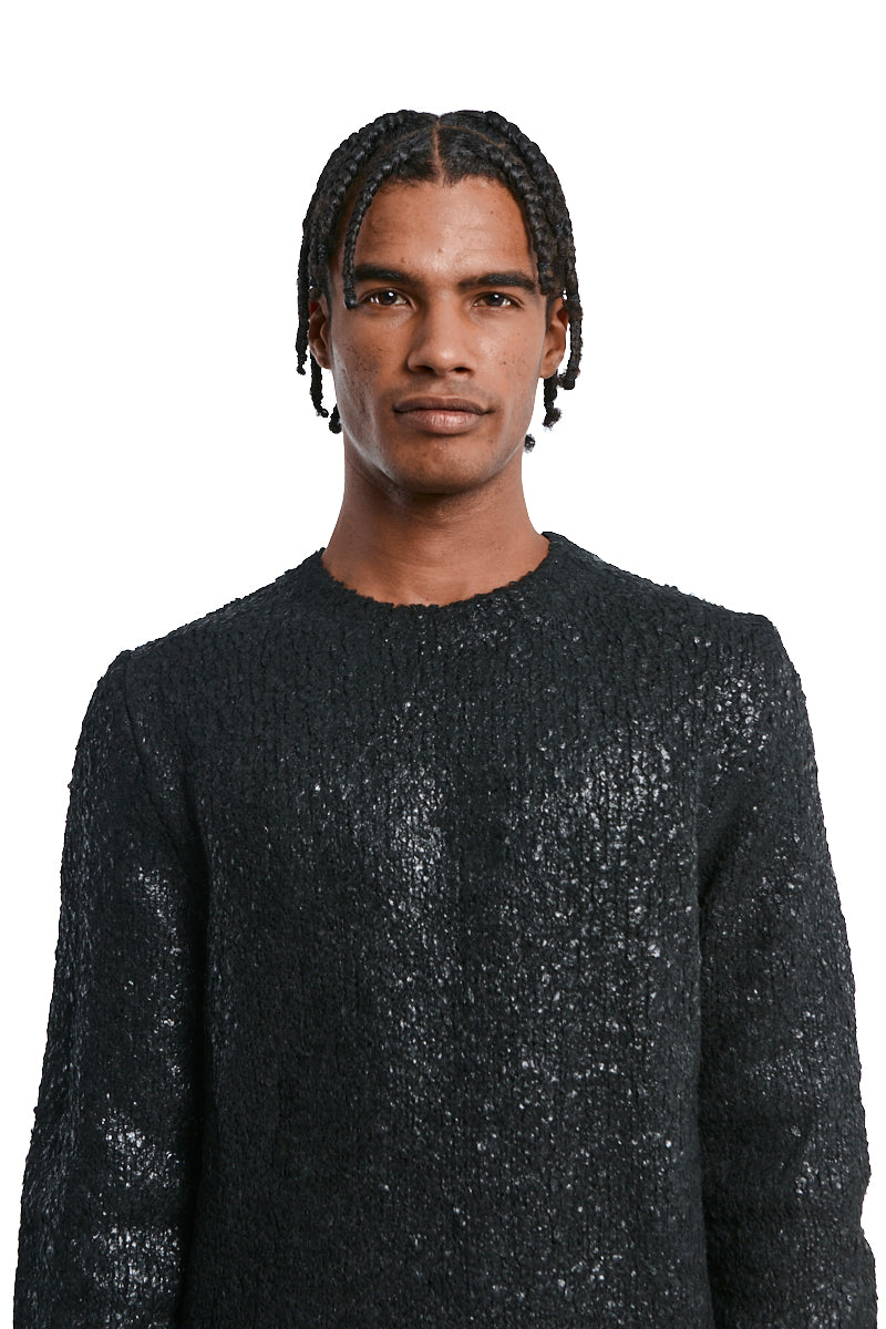 BLACK COATED BOUCLE SWEATER