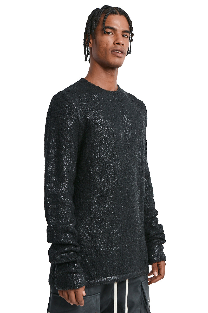BLACK COATED BOUCLE SWEATER