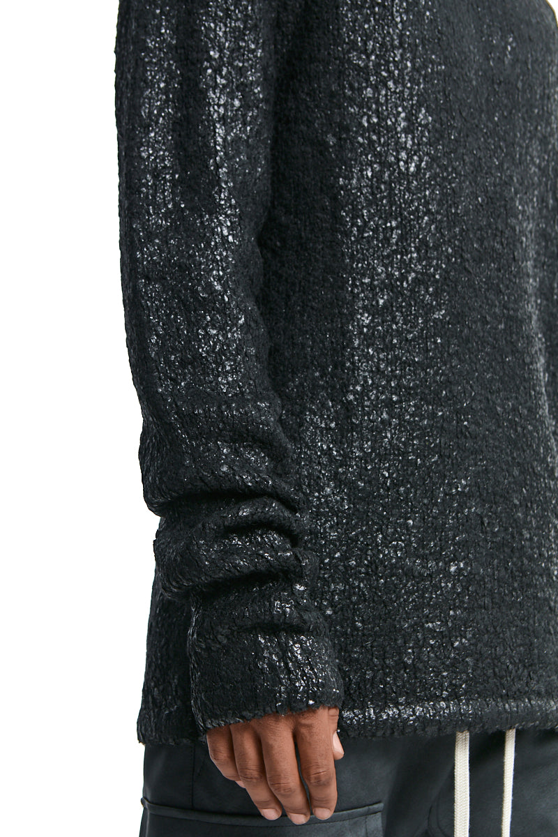 BLACK COATED BOUCLE SWEATER